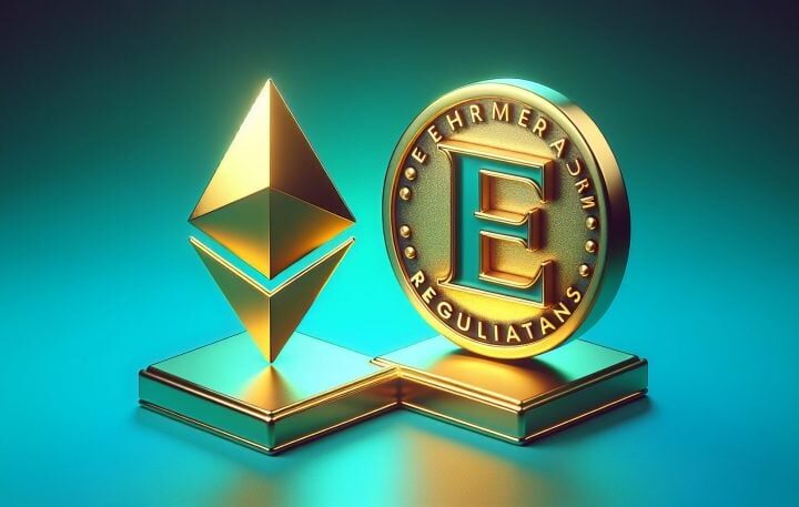The Ethereum logo next to the SEC logo, representing Grayscale withdrawing its Ethereum futures ETF application with the regulator